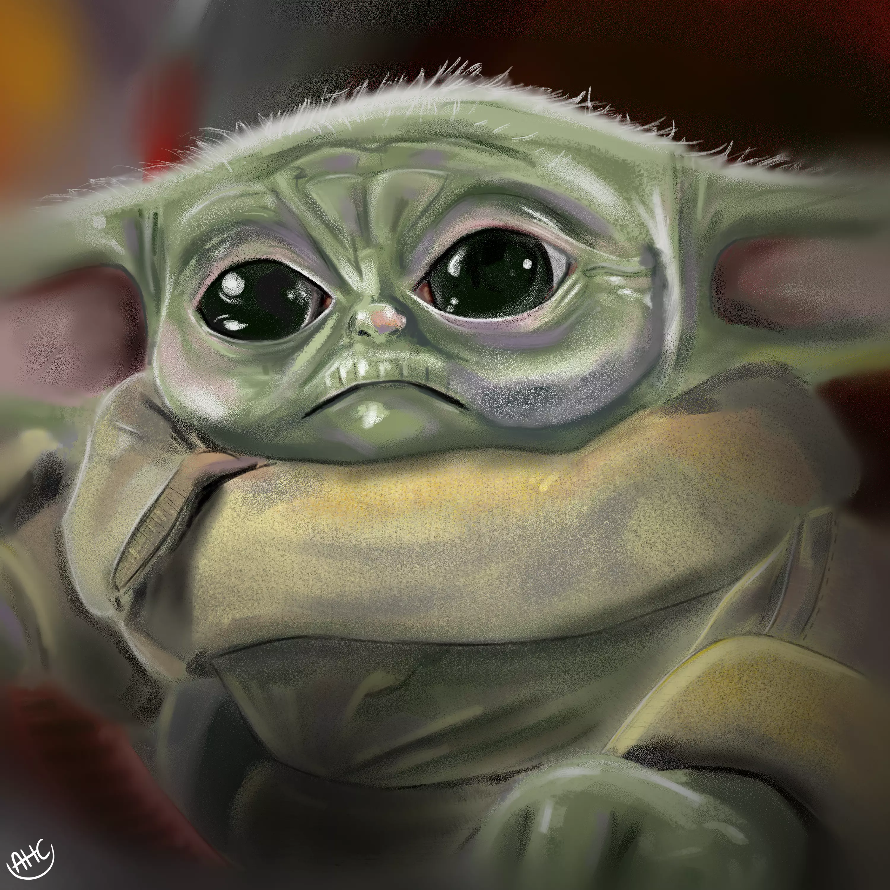 A painting of Grogu from The Mandalorian