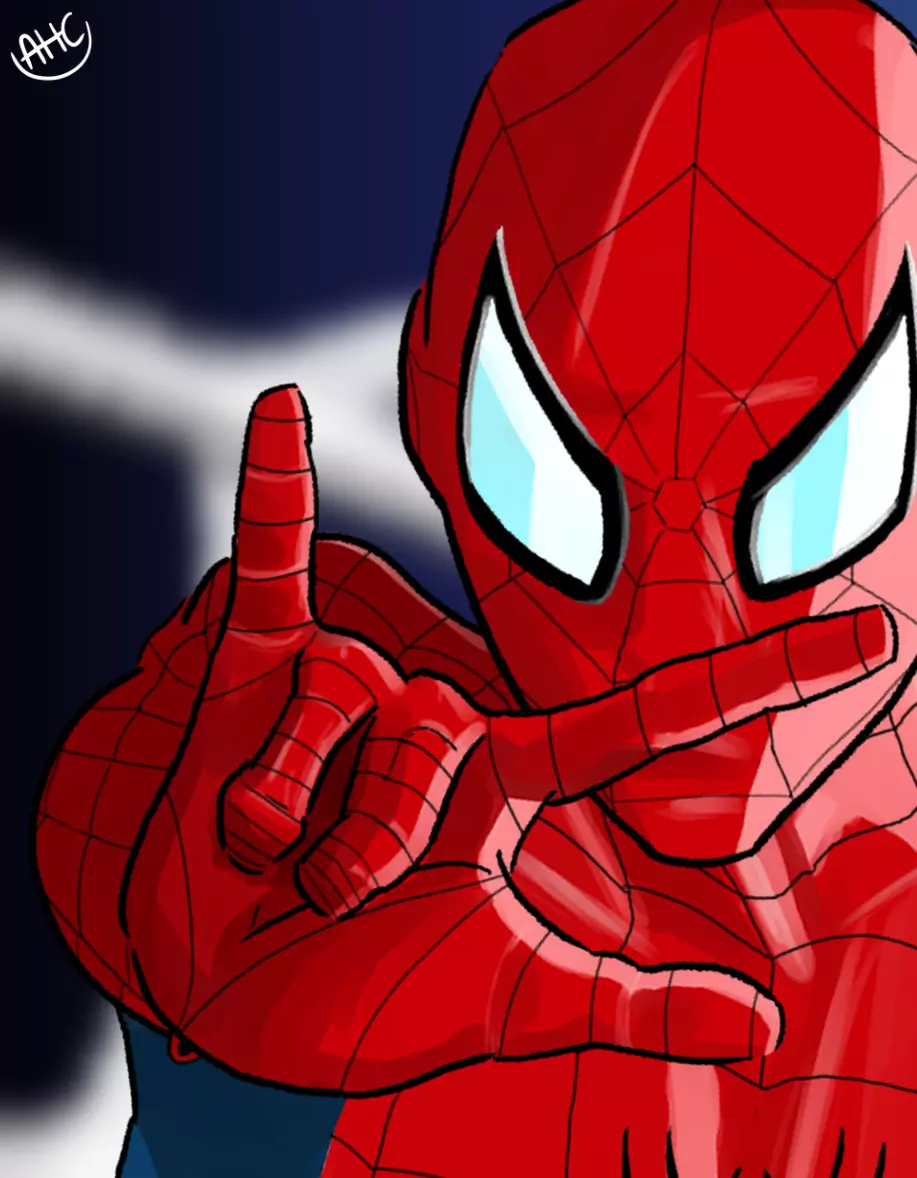 Spider-Man about to shoot a web towards the screen