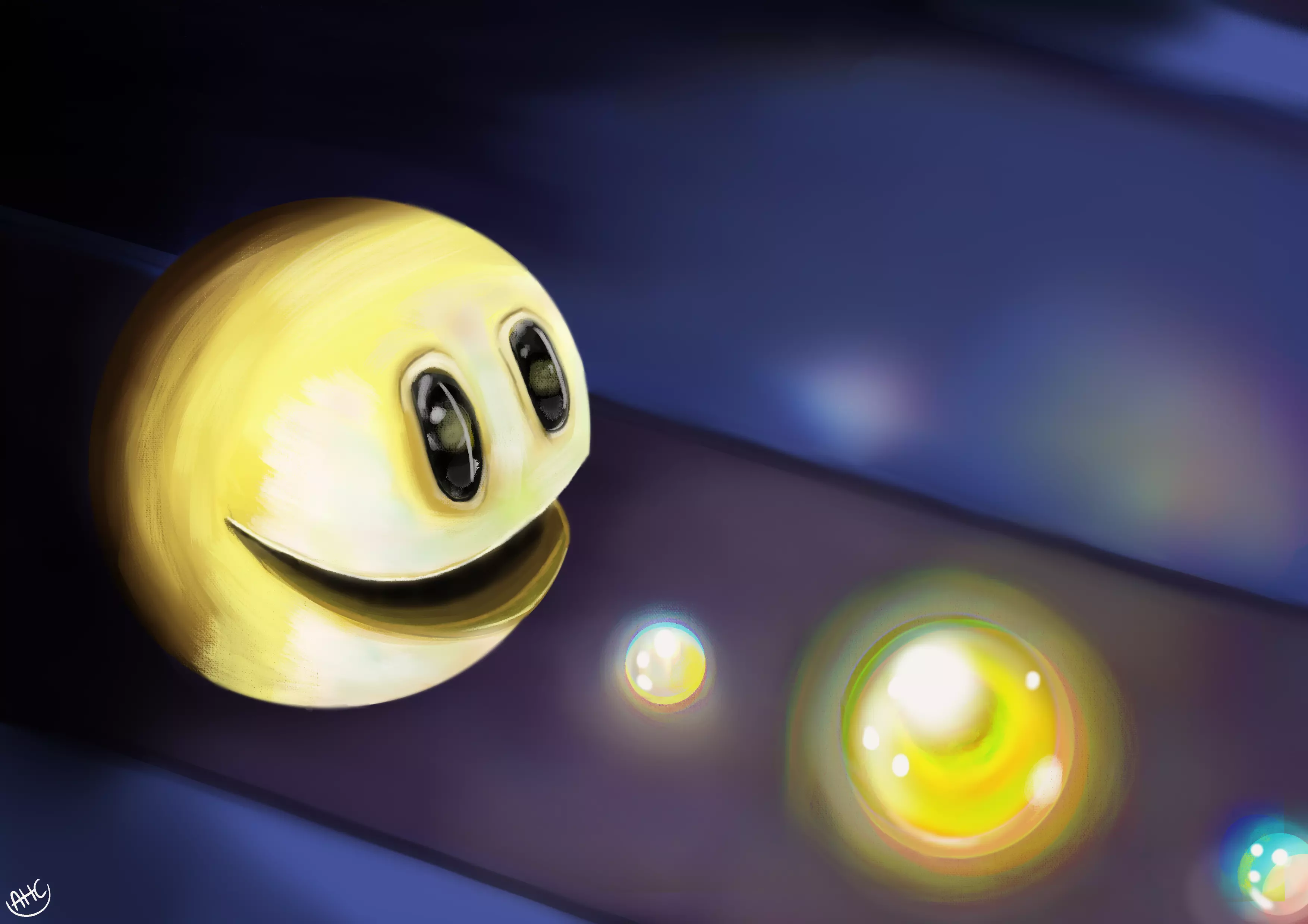 Pac-Man chasing down his beloved pellets